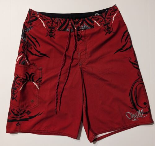 O'Neill Swim Suit Board Shorts Black Red White Trunks Bottoms Men's Size 30 - Picture 1 of 12