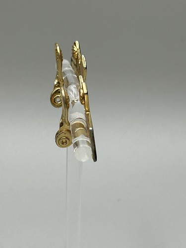 Vintage Monet Clip-on Earrings Gold & Black Enameled X 1980s Statement Jewelry - Picture 3 of 8