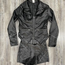 2 pc DC Comics CATWOMAN Women's Jacket  Shorts Outfit Sz S Black Vegan Leather
