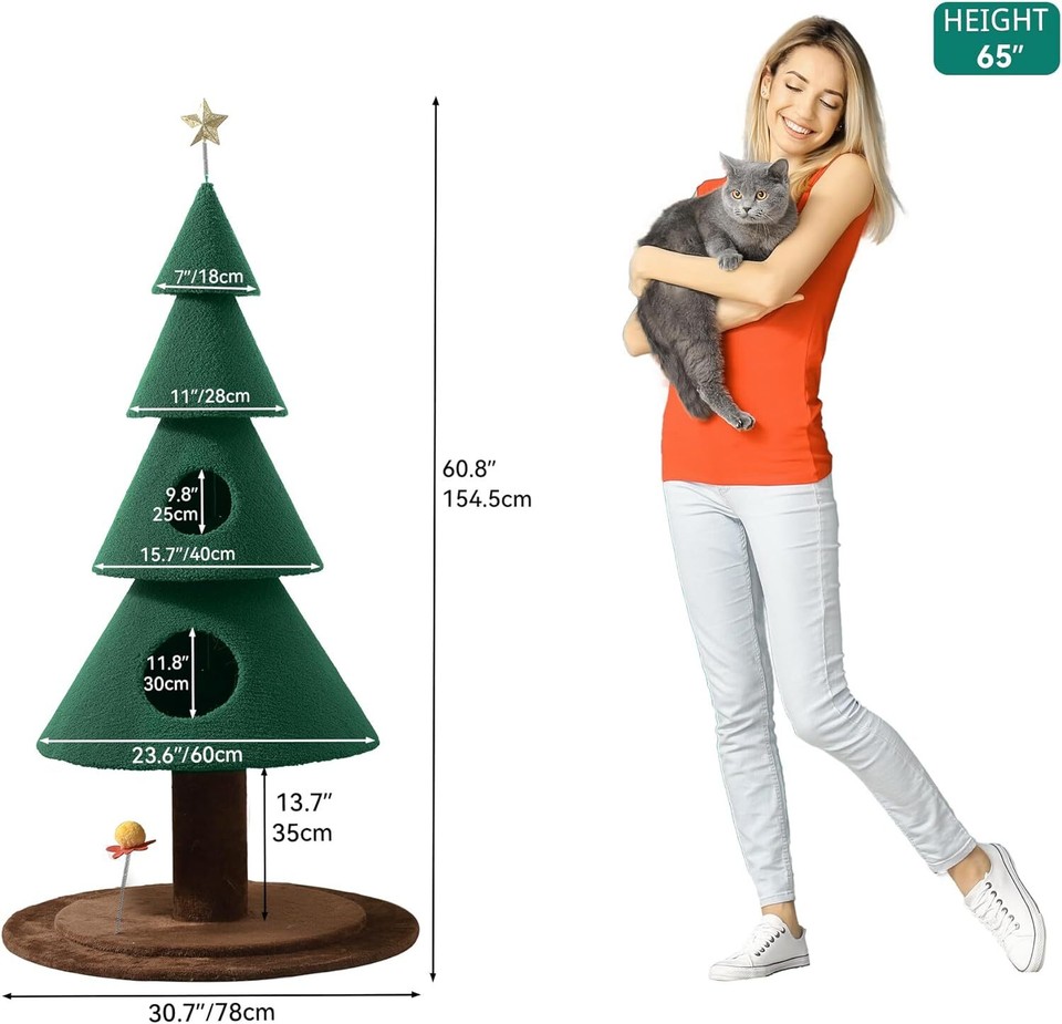 60 inch Cat Tree for Indoor Cats Tall Cat Tower Furniture Christmas cat ...