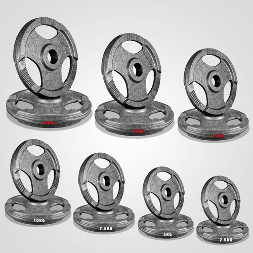 TRI-GRIP Cast Iron Olympic Disc Weight Plates EZ Bar Barbell Weights Fitness Gym - Picture 14 of 47