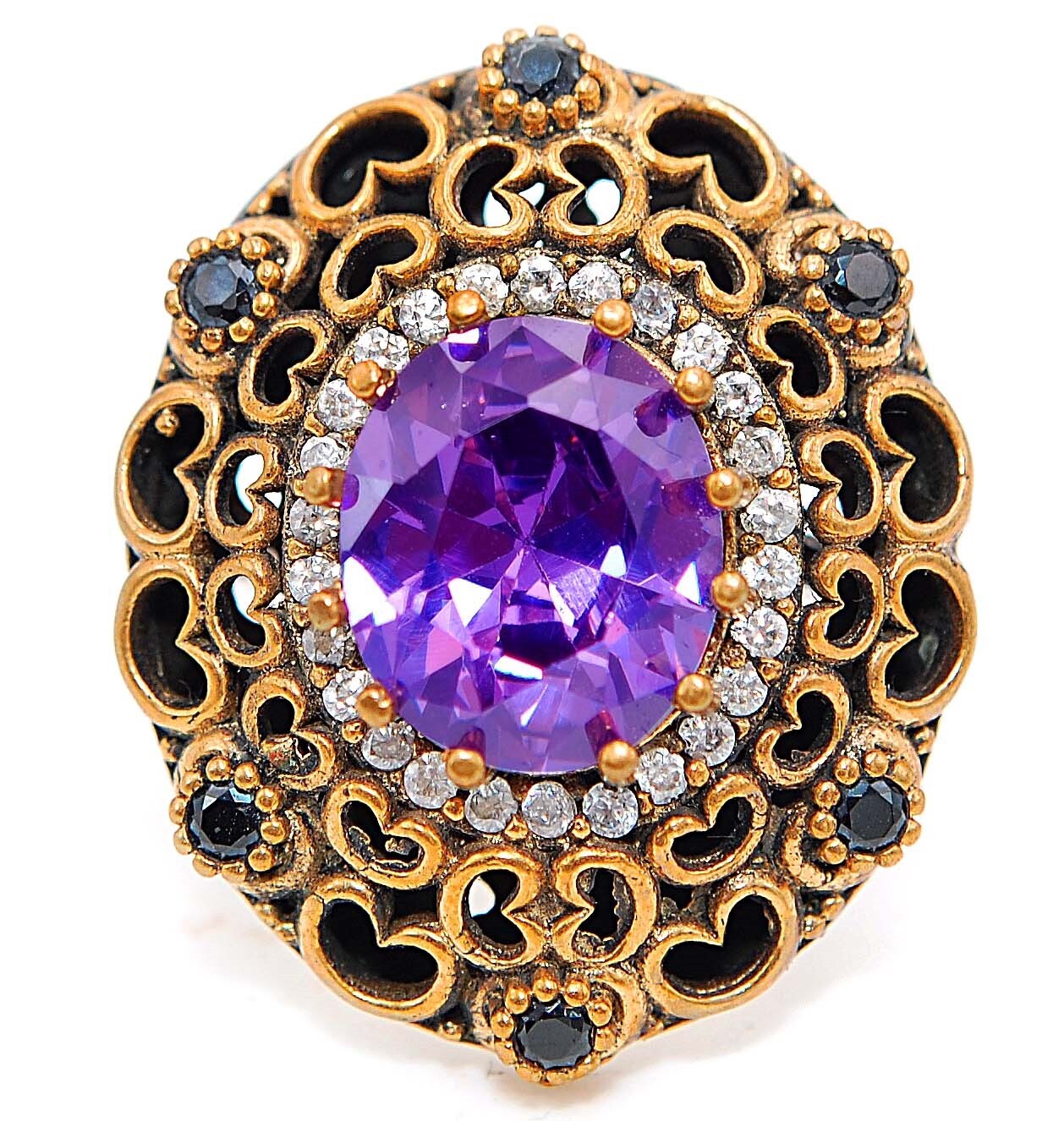 Ottoman Empire Style 4CT Amethyst & Topaz 925 Sterling Silver Ring Sz 8 H3-7