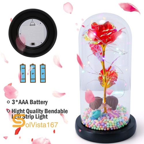 Eternal Forever Romantic Rose Flower In Glass Dome LED Light Mother`s Day Gift - Picture 16 of 102