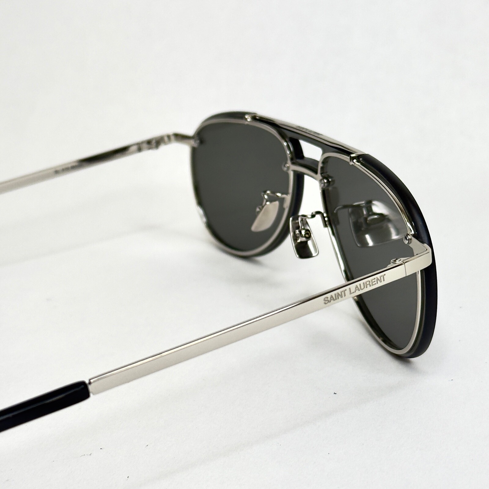 Occhiali da sole aviatore unisex SAINT LAURENT SL 416 001 argento nero MASCHERA metallo SL416