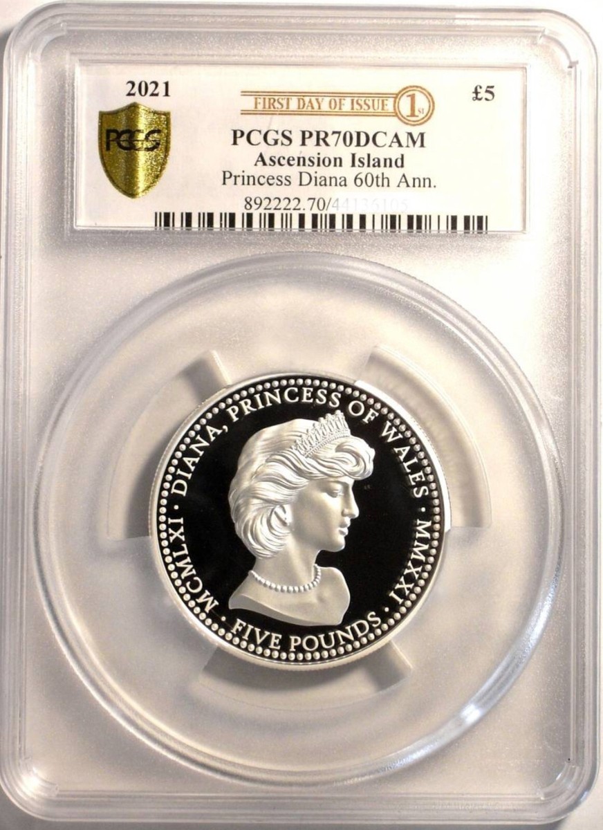 2021年アセンション島ダイアナ生誕60周年5oz PCGS PR70DCAM アセンション 2021 エリザベス2世 25ポンド 5オンス 銀貨 PCGS