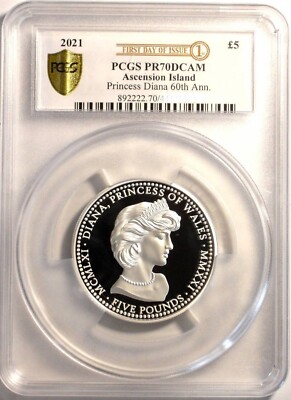 Ascension island £5 Princess Diana 60th Ann 2 oz F/D PCGS PR70