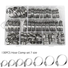 130pcs Adjustable Hose Clamps Worm Gear Stainless Steel Clamp Assortment 7 Sizes