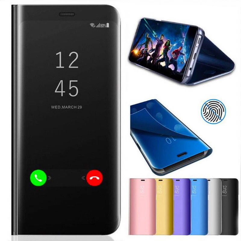 Lujosa Funda de Teléfono con Folio Abatible Vista Espejo Delgada Dura PC Cubierta Antigolpes Foto 2 de 4