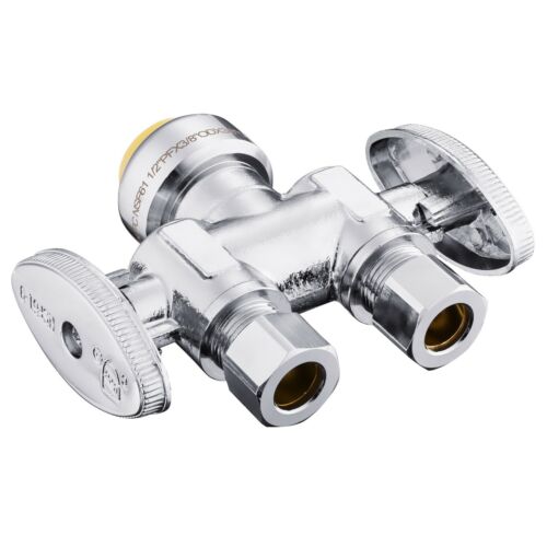 EFIELD 5 PCS 1/2" PUSH FIT X DUAL 3/8" OD COMP' 1/4 TURN STOP VALVE - Picture 2 of 2