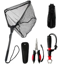 3Pcs Fishing Tool Kit Includes Folding Fishing Landing Net, Fish Lip Gripper,...