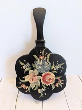Vtg Plymouth Tole Silent Butler Crumb Catcher Hand Painted Floral 