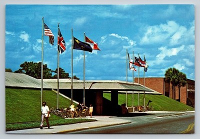 Vintage Florida State Museum Photochrome Postcard Flags & Entrance