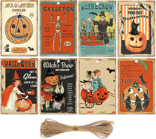 120Pcs Halloween Paper Gift Tags Vintage Evil Pumpkin Skeleton Witch Hanging Lab