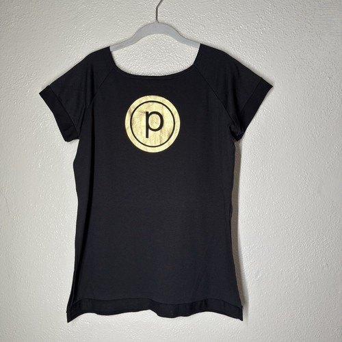 Top de manga corta Pure Barre para mujer negro dorado aberturas laterales M - Imagen 2 de 9