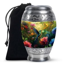 Flowers Hummingbird Memorial Large Urn For Ashes Adult Women 10 Inch