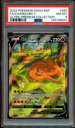 PSA 8 NM-MINT Charizard V SWSH260 FULL ART HOLO PROMO Pokemon Card 504