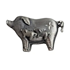 Vintage Torino Pewter Pig Jewelry Set Trinket Box Brooch Stud Earrings Set Decor