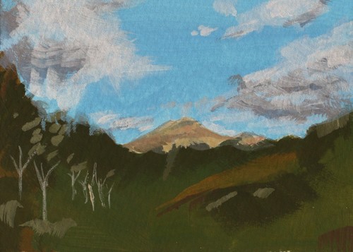 Original ACEO Painting of Mount Vesuvius Italy view from Pompeii Acrylic Gouache - Picture 2 of 3