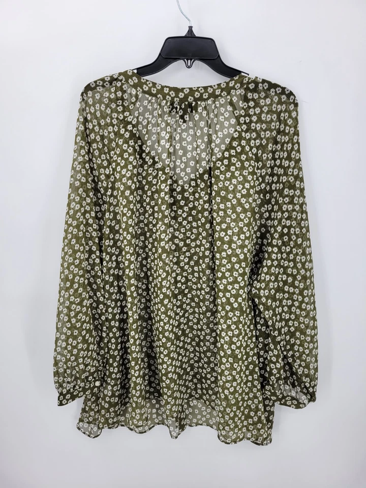 Top Lane Bryant para mujer talla grande 26/28 verde oliva floral manga larga boho fluido Foto 2 de 4