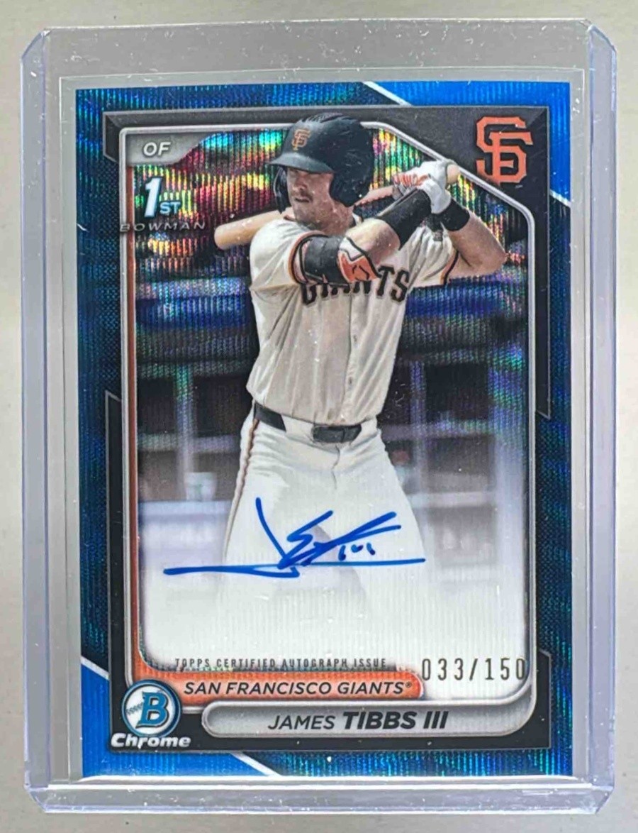 James Tibbs III 2024 Bowman Chrome Draft Blue Wave Refractor Auto 1st RC /150