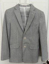 Izod Striped Boys Suit Jacket Blazer Size 12 Blue Sport Coat