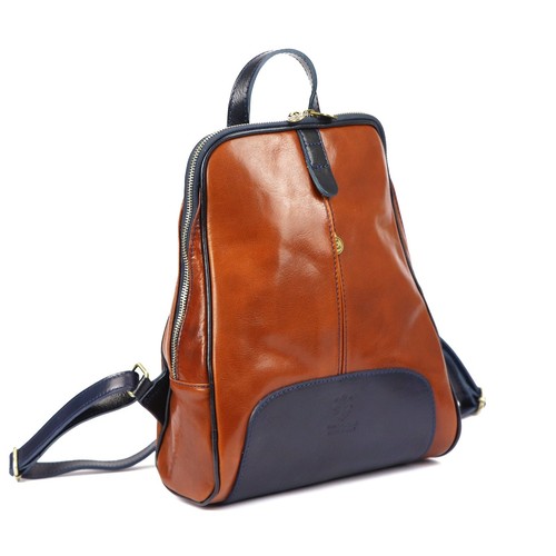 Mochila de cuero italiana hecha a mano con bolsillos con cremallera y correas ajustables. - Imagen 2 de 5