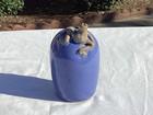 Vintage 1976 Frog Clay Blue Bud Vase Signed