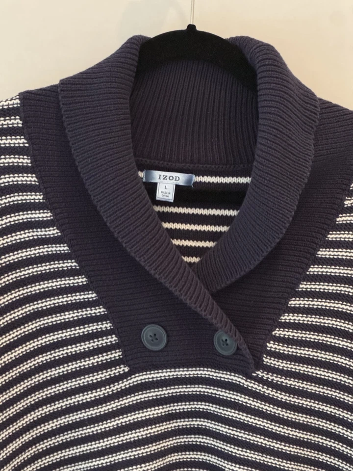 Suéter pulôver feminino Izod GRANDE azul branco colarinho Preppy Academia Classic - Imagem 4 de 4