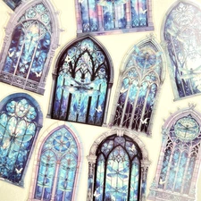 Purple Dragonfly Gothic Stained Glass Window Stickers Junk Journal Collage