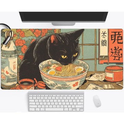 Japanese Ramen Black Cat Desk Mat XXL XXL-35.4''x15.7''x0.07'',