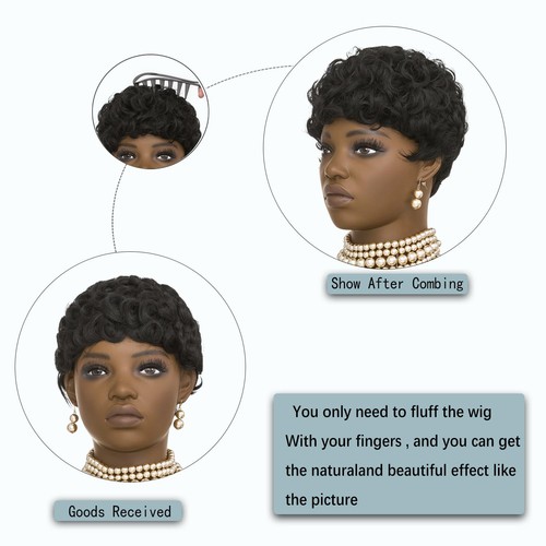 Natural Black Pixie Cut Wig Short Wigs For Black Women Mommy Short Curly Wigs... - Picture 6 of 7
