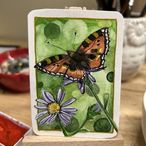 ACEO OOAK Butterfly Flowers Garden Watercolor Painting unFramed