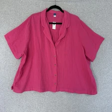 Old Navy Blouse Womens XXL Gauze Pink Slub Cotton Pullover Shirt