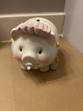 Baby's First Bank Ceramic Piggy Bank Pink Blue Nursery Decor No Stopper