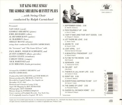 NAT KING COLE / GEORGE SHEARING NAT KING COLE SINGS/GEORGE SHEARING PLAYS NEW CD