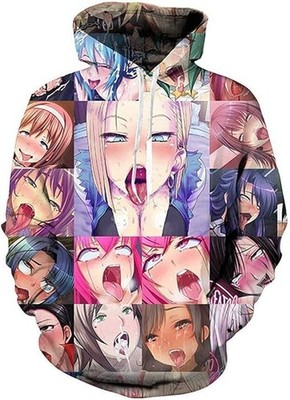 Ahegao 3D Print Design Crew Neck T-Shirt Pullover Hoodie and Sweats Unisex Adult