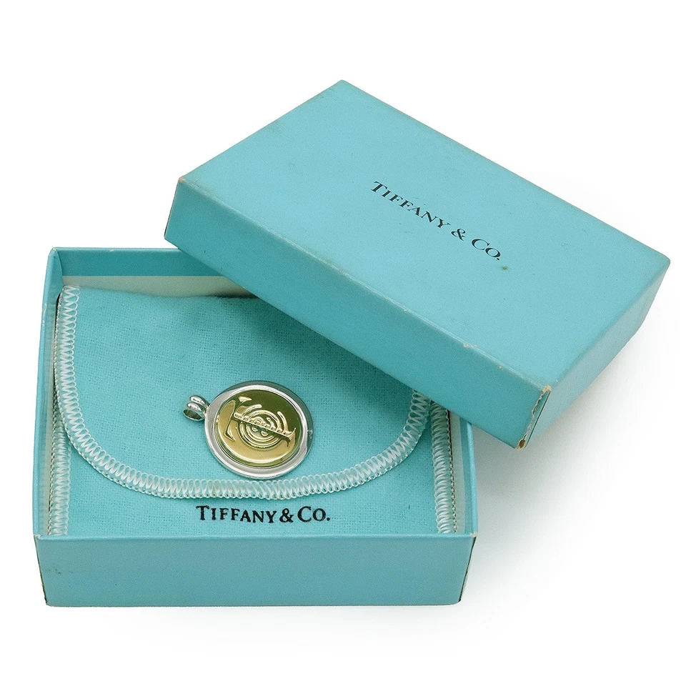 TIFFANY Co. Tiffany Motivo Moneda Medalla Colgante Cabeza Superior Dije SV925 Plata K18YG Y Foto 4 de 4