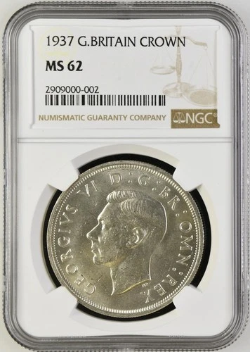 1937 Great Britain Silver 1 Crown NGC MS 62 George VI Coronation Year MS62