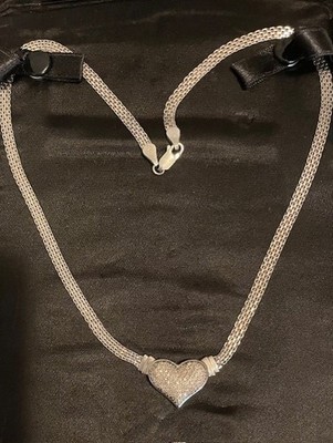 Macys VTG 925 Sterling Silver with Diamond chip Heart Pendant