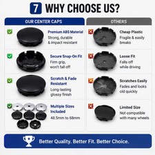 4 x 60mm - 75mm Universal Black Car Rims Alloy Wheel Center Hub Centre Caps