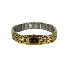 Vintage ELGIN Art Deco Watch Gold Metal Black Face w/ Diamond? As-is Untested