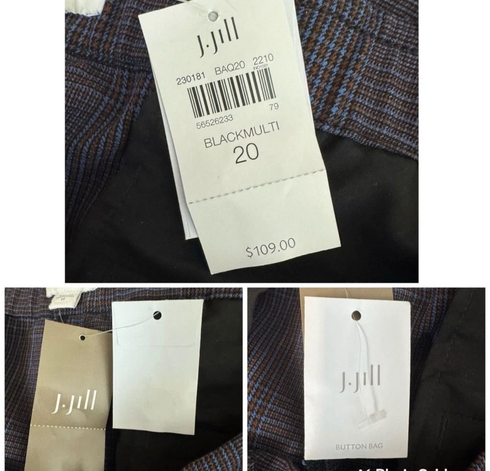 J Jill Womens 20 Brushed Bi-Stretch Twill Pants Plaid Blue Trousers New Career - Image 2 of 4