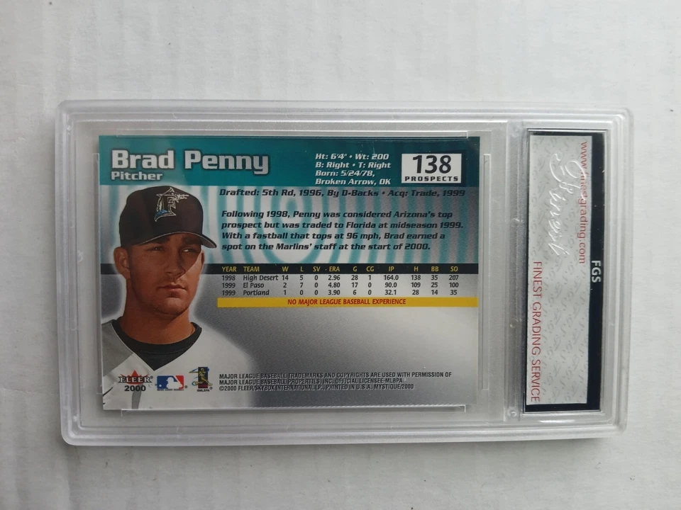 Brad Penny 2000 Fleer Mystique Prospects ROOKIE FGS 10 /2000 Florida Marlins - Image 2 of 2