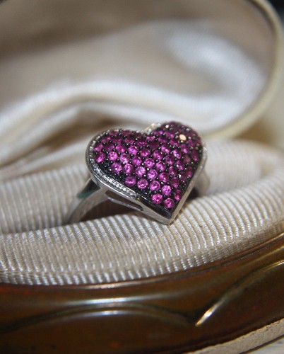 Ross Simons Sterling silver heart Pink Sapphire lab created black cluster ring - Picture 9 of 19