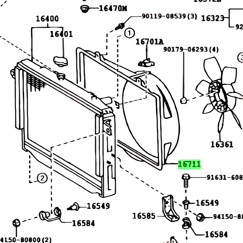 Cubierta de ventilador genuina OEM Toyota Lexus 16711-50090 98-07 Land Cruiser Foto 3 de 4