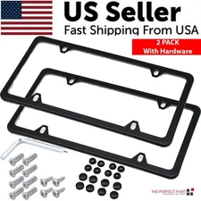 2x High Quality Stainless Steel Metal License Plate Frame Tag Cover Black New US