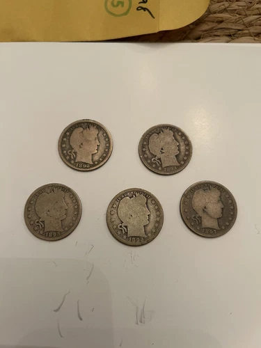 FIVE 1892-1897 BARBER QUARTERS. Good Condition