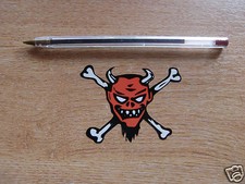 Red Devil Skull + Crossbones Sticker //  70mm x 50mm
