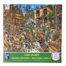 Len Epstein Comic Crowds Puzzle Ol’ West W/ Poster Ceaco 750 Piece 1 Pc Missing