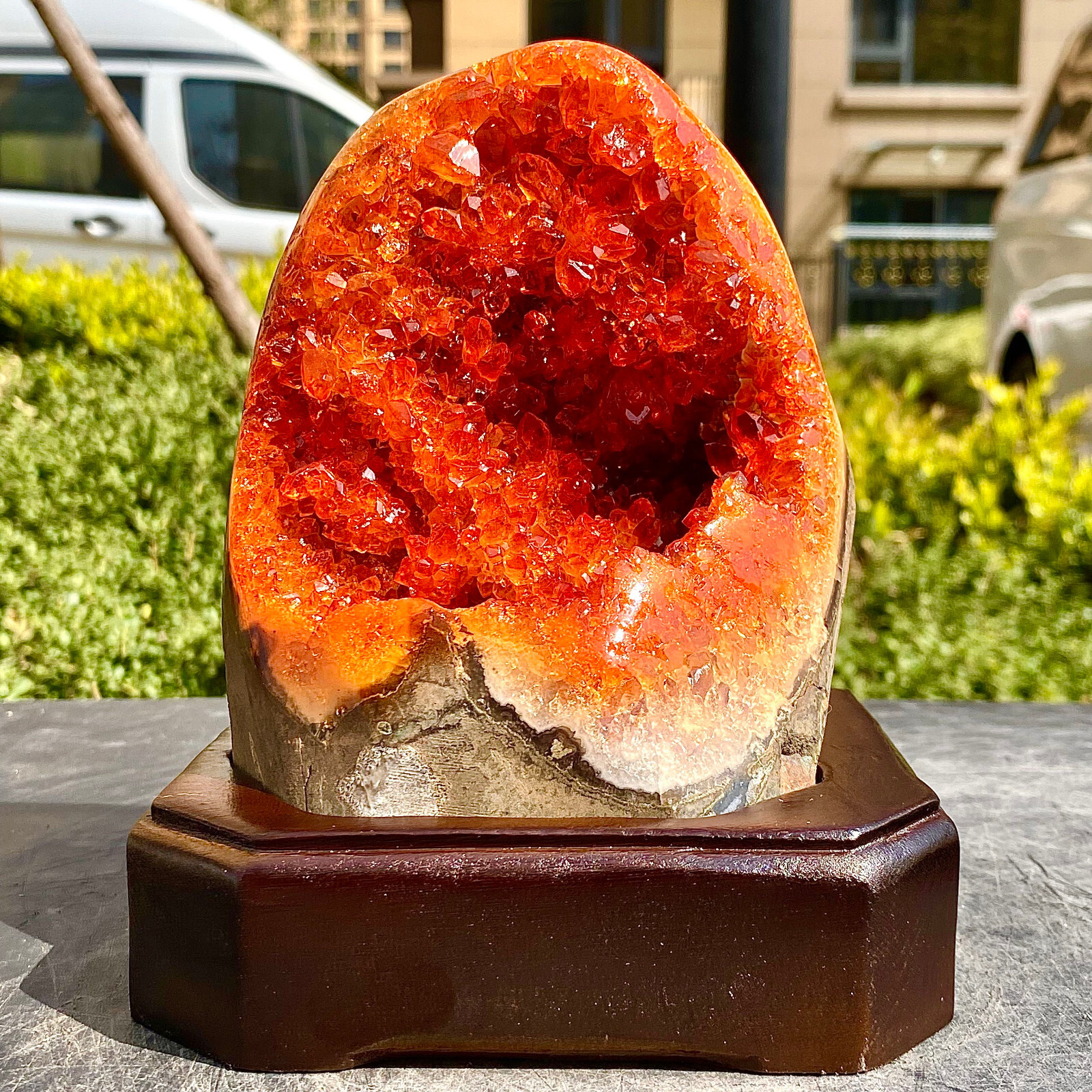 3.83LB Stunning Yellow Citrine Crystal Geode Natural Cathedral Decor Stone